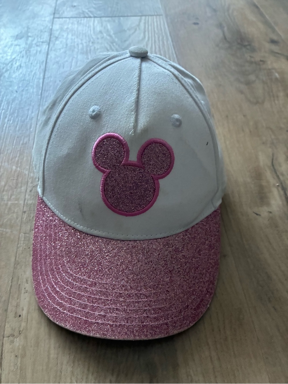 Disney White Cap with Pink Glitter Mickey Patch and Visor